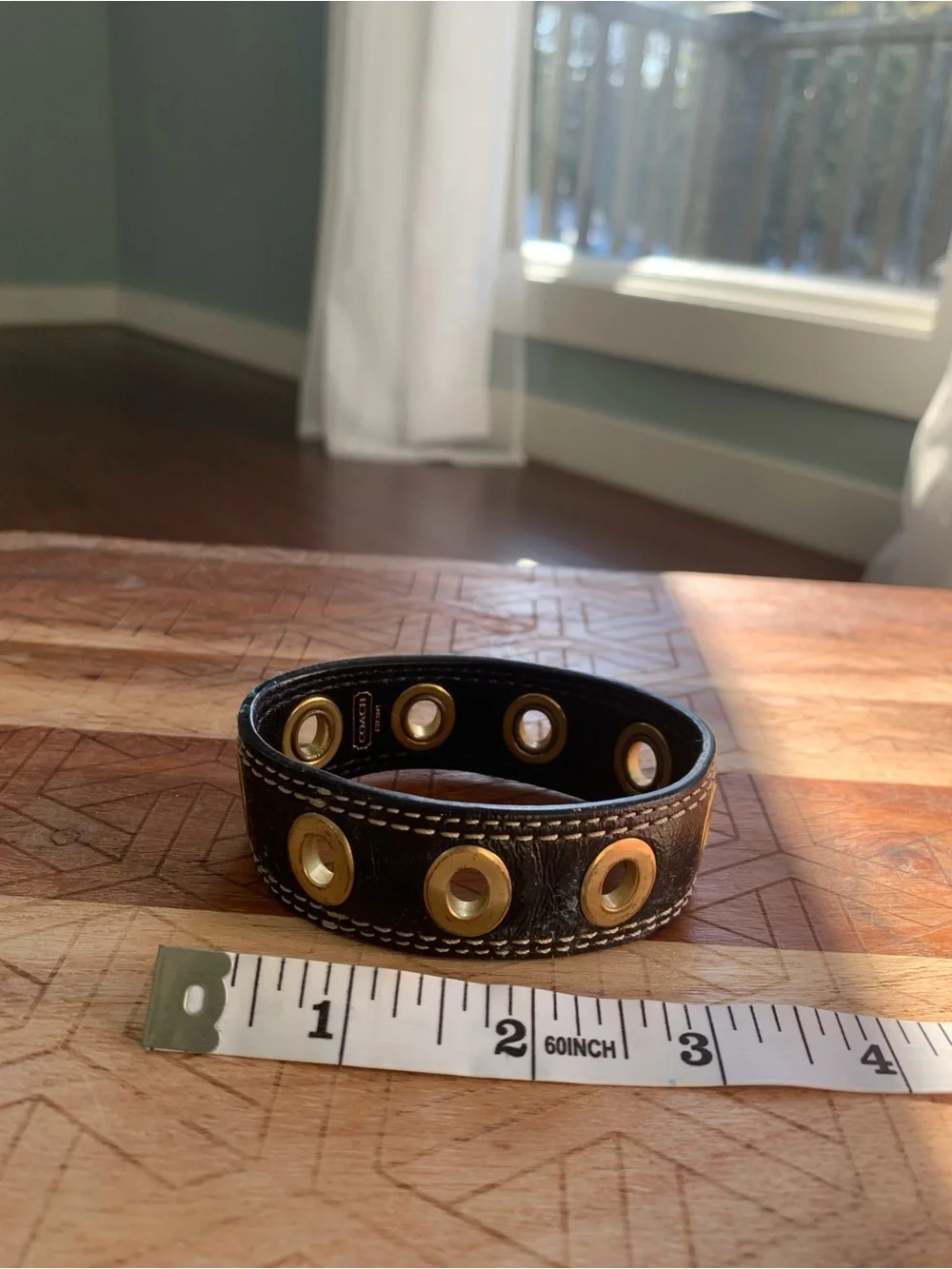 Coach Black Leather Eyelet Bracelet with Gold-Tone Hardware